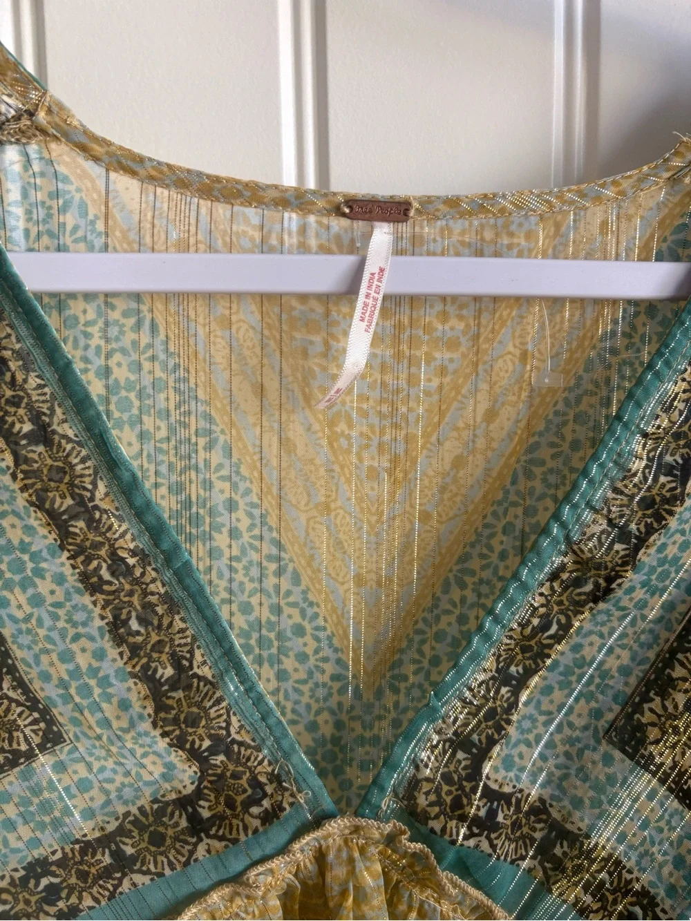 Free People Boho V-Neck Tunic in Mustard, Sage and Brown